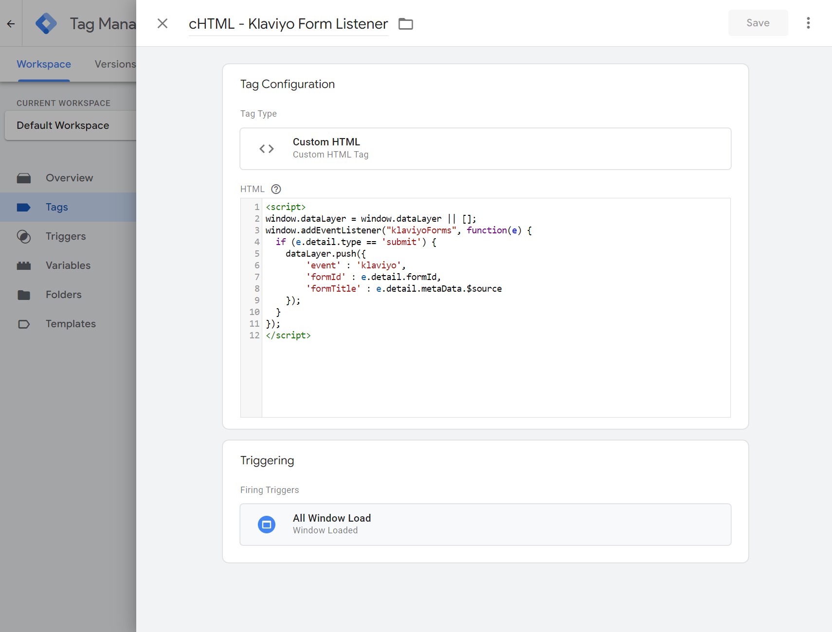 Custom Html Klaviyo Form Listener In Google Tag Manager